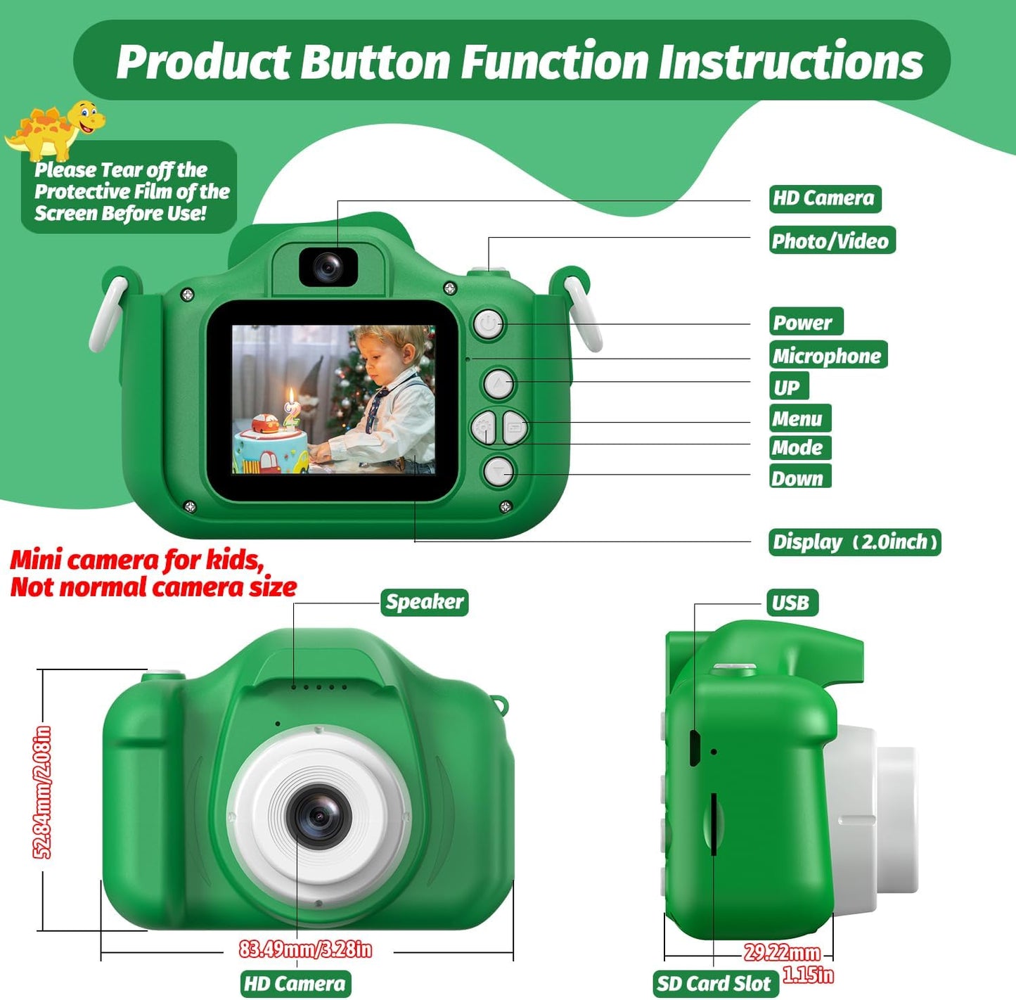 VIP DinoPix™ Instant Print Camera voor kinderen – Leuke foto- en videocamera met thermisch printen